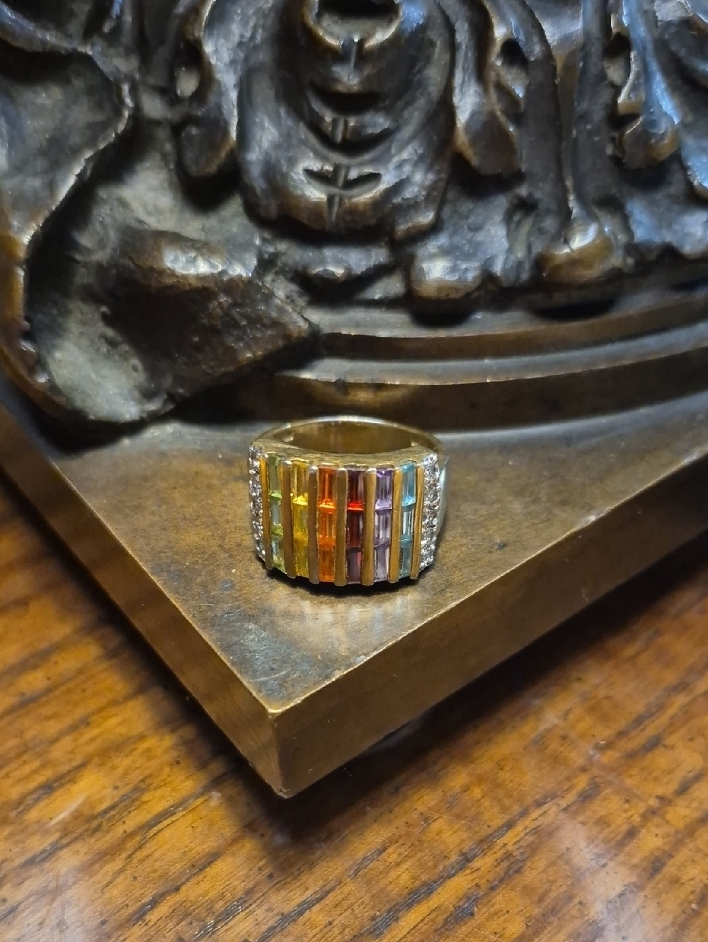 Vintage Sterling Silver Ring with Colorful Gemstones and CZ Size 8.5
